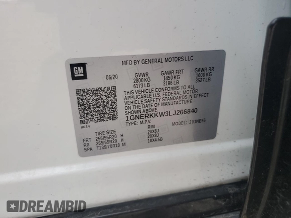 2020 Chevrolet Traverse Premier with VIN 1GNERKKW3LJ266840, listed as a Copart auction lot 47392335 with 69,811 mi miles and Salvage title. Bid and sale history available at DreamBid. Image 16.