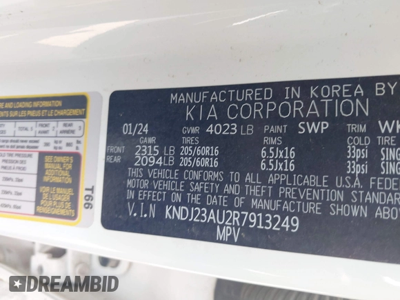 2024 Kia Soul S with VIN KNDJ23AU2R7913249, listed as a IAAI auction lot 42133638 with 22,663 mi miles and . Bid and sale history available at DreamBid. Image 9.