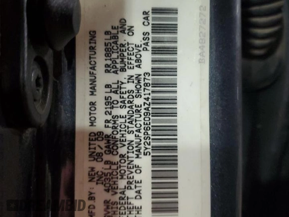 2010 Pontiac Vibe w/1SB with VIN 5Y2SP6E09AZ417873, listed as a Copart auction lot 82341224 with 128,055 mi miles and Salvage Title. Bid and sale history available at carsss.com. Image 13.