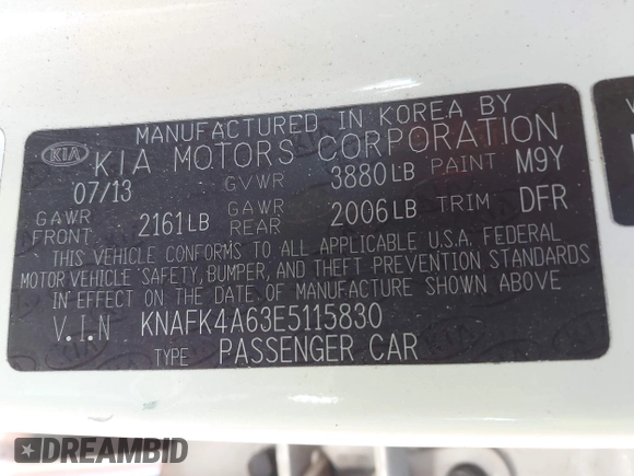 2014 Kia Forte LX with VIN KNAFK4A63E5115830, listed as a IAAI auction lot 42087188 with 111,660 mi miles. Bid and sale history available at carsss.com. Image 9.