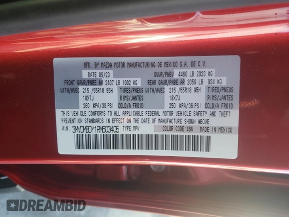 2024 Mazda CX-30 Premium z VIN 3MVDMBDY1RM603405, wystawiony jako Copart lot #42695915 z przebiegiem Nie podano mil oraz Szkoda całkowita • Salvage title. Historia ofert i sprzedaży dostępna na DreamBid. Obrazek 12.