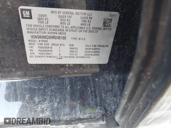 2017 Chevrolet Suburban LT z VIN 1GNSKHKC6HR246168, wystawiony jako IAAI lot #42150327 z przebiegiem Nie podano mil oraz . Historia ofert i sprzedaży dostępna na DreamBid. Obrazek 9.