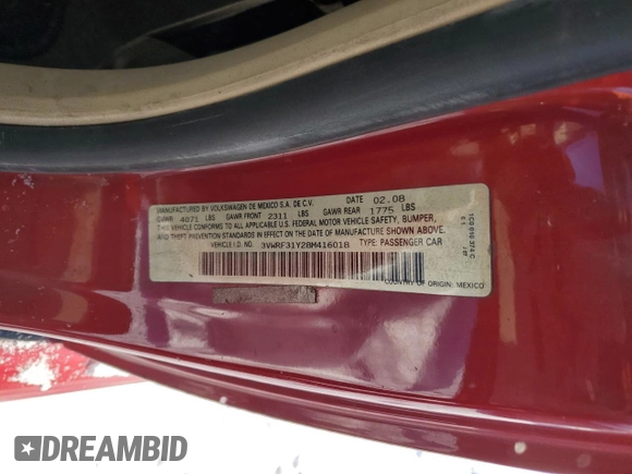 2008 Volkswagen Beetle SE with VIN 3VWRF31Y28M416018, listed as a Copart auction lot 88209925 with 90,529 mi miles and Salvage title. Bid and sale history available at DreamBid. Image 12.