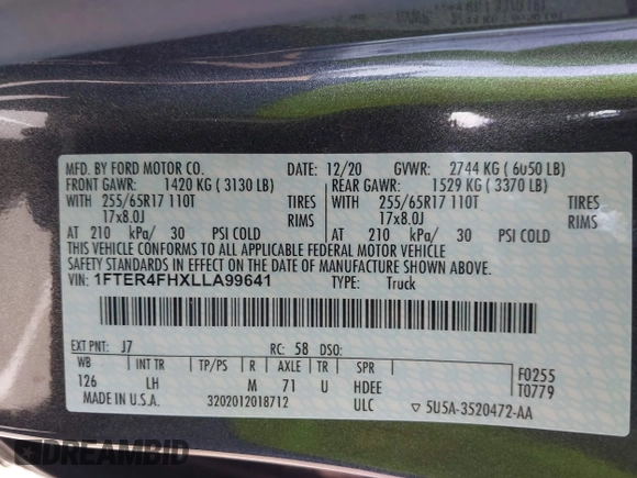 2020 Ford Ranger XL z VIN 1FTER4FHXLLA99641, wystawiony jako IAAI lot #42094134 z przebiegiem 49 788 mil mil oraz . Historia ofert i sprzedaży dostępna na DreamBid. Obrazek 9.
