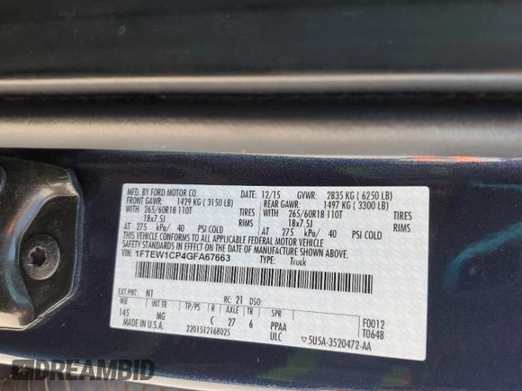 2016 Ford F-150 XL z VIN 1FTEW1CP4GFA67663, wystawiony jako Copart lot #58992185 z przebiegiem 127 577 mil mil oraz Szkoda całkowita • Salvage title. Historia ofert i sprzedaży dostępna na DreamBid. Obrazek 13.