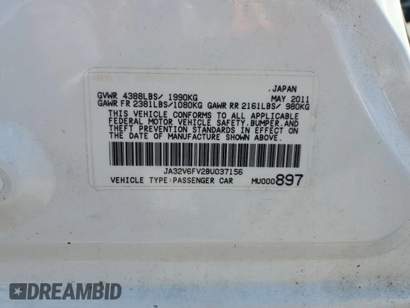 2011 Mitsubishi Lancer Ralliart with VIN JA32V6FV2BU037156, listed as a Copart auction lot 76349314 with Not Provided miles and Salvage Title. Bid and sale history available at DreamBid. Image 12.