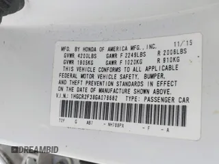 2016 Honda Accord Sedan LX with VIN 1HGCR2F38GA079682, listed as a IAAI auction lot 41883779 with 192,508 mi miles. Bid and sale history available at carsss.com. Image 9.