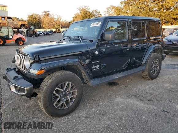 2024 Jeep Wrangler Sahara with VIN 1C4PJXENXRW118401, listed as a Copart auction lot 84731534 with 6,895 mi miles and Salvage Title. Bid and sale history available at DreamBid. Image 1.
