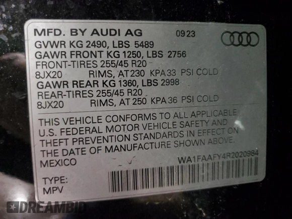 2024 Audi Q5 S line Prestige with VIN WA1FAAFY4R2020984, listed as a Copart auction lot 53344205 with 13,423 mi miles and Salvage title. Bid and sale history available at DreamBid. Image 13.