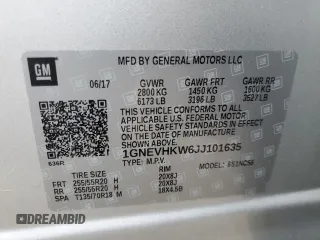 2018 Chevrolet Traverse LT z VIN 1GNEVHKW6JJ101635, wystawiony jako Copart lot #50765775 z przebiegiem 84 280 mil mil oraz Szkoda całkowita • Salvage title. Historia ofert i sprzedaży dostępna na DreamBid. Obrazek 15.
