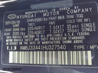 2017 Hyundai Tucson SE Plus with VIN KM8J33A41HU327540, listed as a IAAI auction lot 41820850 with 129,227 mi miles. Bid and sale history available at carsss.com. Image 9.