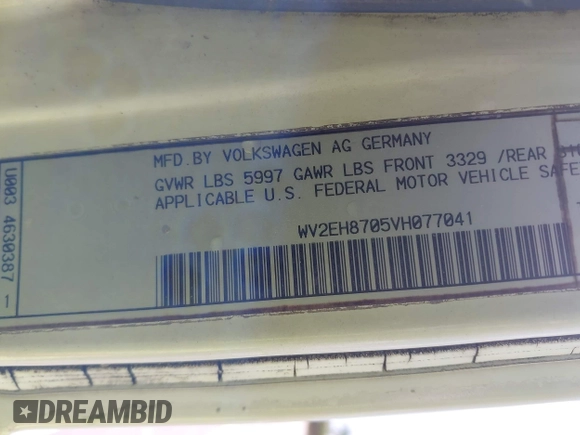 1997 Volkswagen EuroVan CV с VIN WV2EH8705VH077041, выставлен на аукционе IAAI как лот 42481515 с пробегом 144 миль миль и . История ставок и продаж доступна на DreamBid. Изображение 9.