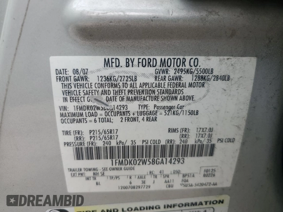 2008 Ford Taurus X SEL z VIN 1FMDK02W58GA14293, wystawiony jako Copart lot #57664585 z przebiegiem 145 529 mil mil oraz Szkoda całkowita • Salvage title. Historia ofert i sprzedaży dostępna na DreamBid. Obrazek 14.