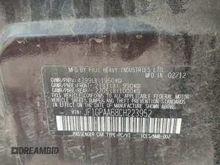 2012 Subaru Impreza 2.0i с VIN JF1GPAA68CH223952, выставлен на аукционе IAAI как лот 42228758 с пробегом 177 758 миль миль и . История ставок и продаж доступна на DreamBid. Изображение 9.