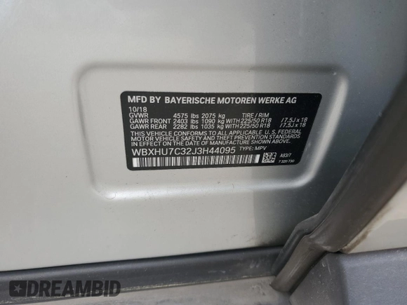 2018 BMW X1 sDrive28i z VIN WBXHU7C32J3H44095, wystawiony jako Copart lot #53780865 z przebiegiem Nie podano mil oraz Szkody całkowita. Historia ofert i sprzedaży dostępna na DreamBid. Obrazek 14.