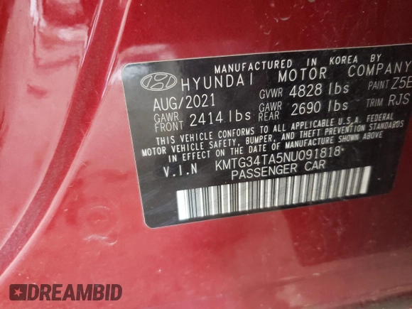2022 Genesis G70 2.0T with VIN KMTG34TA5NU091818, listed as a Copart auction lot 54402744 with 31,531 mi miles and Salvage Title. Bid and sale history available at carsss.com. Image 13.