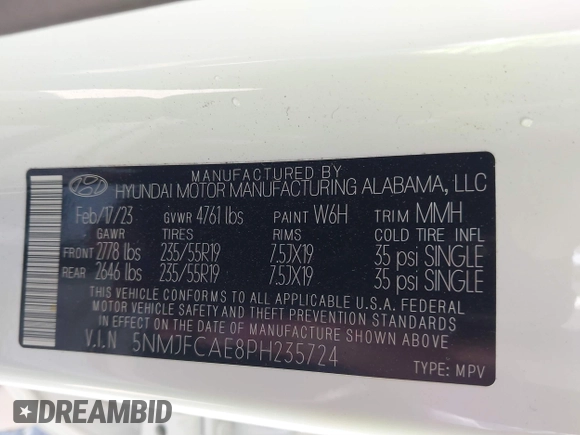 2023 Hyundai Tucson SEL with VIN 5NMJFCAE8PH235724, listed as a IAAI auction lot 41864515 with 18,774 mi miles. Bid and sale history available at carsss.com. Image 9.