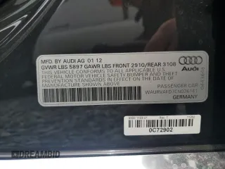 2012 Audi A8 with VIN WAURVAFD7CN026141, listed as a Copart auction lot 49532335 with 201,042 mi miles and Clean Title. Bid and sale history available at DreamBid. Image 12.