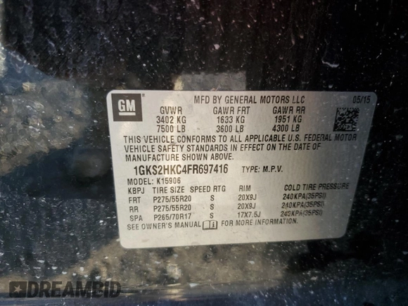 2015 GMC Yukon XL SLT with VIN 1GKS2HKC4FR697416, listed as a Copart auction lot 87887925 with 236,772 mi miles and Salvage Title. Bid and sale history available at carsss.com. Image 13.