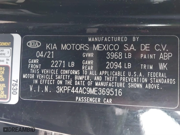 2021 Kia Forte GT with VIN 3KPF44AC9ME369516, listed as a IAAI auction lot 41690655 with 65,149 mi miles. Bid and sale history available at carsss.com. Image 9.