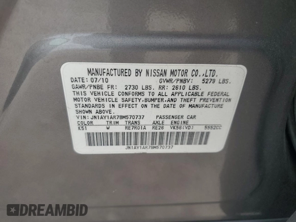 2011 Infiniti M with VIN JN1AY1AR7BM570737, listed as a Copart auction lot 50538705 with 93,801 mi miles and Non Repairable. Bid and sale history available at carsss.com. Image 12.
