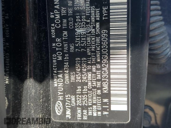2016 Hyundai Tucson Limited with VIN KM8J3CA29GU036099, listed as a Copart auction lot 51819014 with 81,176 mi miles and Clean Title. Bid and sale history available at carsss.com. Image 12.