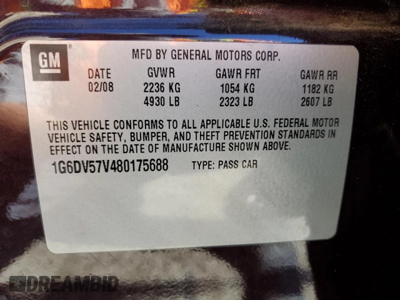 2008 Cadillac CTS RWD z VIN 1G6DV57V480175688, wystawiony jako Copart lot #45856835 z przebiegiem 95 574 mil mil oraz Szkoda całkowita • Salvage title. Historia ofert i sprzedaży dostępna na DreamBid. Obrazek 14.