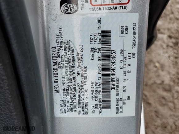 2012 Ford Fusion SE with VIN 3FAHP0HG4CR434657, listed as a Copart auction lot 49949885 with 118,138 mi miles and Clean Title. Bid and sale history available at carsss.com. Image 13.