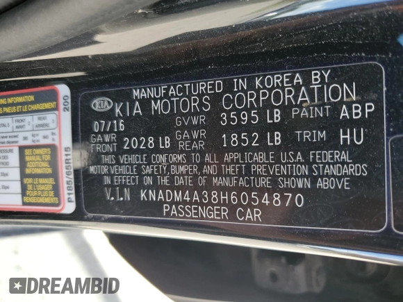 2017 Kia Rio LX with VIN KNADM4A38H6054870, listed as a Copart auction lot 61201624 with 94,540 mi miles and Non Repairable. Bid and sale history available at carsss.com. Image 12.