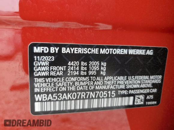 2024 BMW 2 Series 228i with VIN WBA53AK07R7N70515, listed as a Copart auction lot 55570055 with 8,314 mi miles and Salvage title. Bid and sale history available at DreamBid. Image 12.