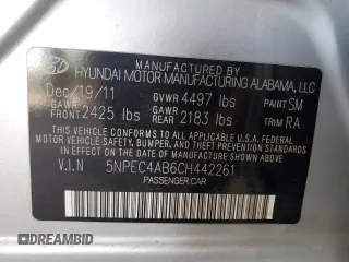 2012 Hyundai Sonata Limited z VIN 5NPEC4AB6CH442261, wystawiony jako Copart lot #59189555 z przebiegiem 204 879 mil mil oraz Szkoda całkowita • Salvage title. Historia ofert i sprzedaży dostępna na DreamBid. Obrazek 13.