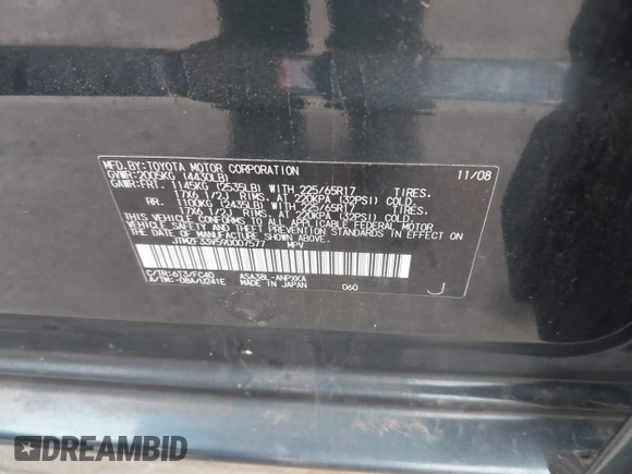 2009 Toyota RAV4 with VIN JTMZF33V59D007577, listed as a IAAI auction lot 41784173 with 1 mi miles. Bid and sale history available at carsss.com. Image 9.