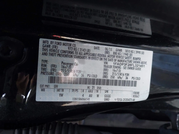 2015 Ford Focus SE with VIN 1FADP3F28FL321451, listed as a IAAI auction lot 42078087 with 181,494 mi miles and . Bid and sale history available at carsss.com. Image 9.