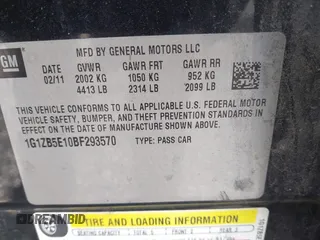 2011 Chevrolet Malibu 1LS with VIN 1G1ZB5E10BF293570, listed as a IAAI auction lot 42058205 with 92,316 mi miles and . Bid and sale history available at DreamBid. Image 9.