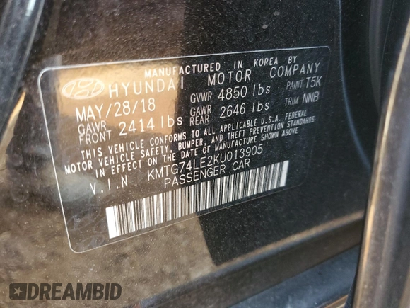 2019 Genesis G70 Advanced with VIN KMTG74LE2KU013905, listed as a Copart auction lot 77969244 with 73,985 mi miles and Salvage Title. Bid and sale history available at DreamBid. Image 13.