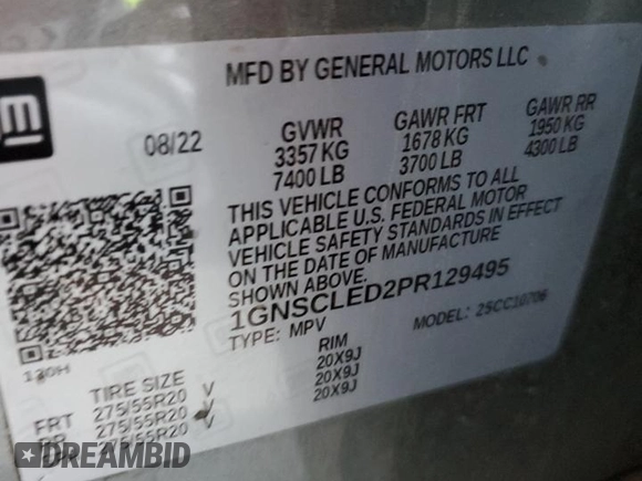 2023 Chevrolet Tahoe Commercial with VIN 1GNSCLED2PR129495, listed as a Copart auction lot 62820605 with 55,805 mi miles and Salvage title. Bid and sale history available at DreamBid. Image 13.