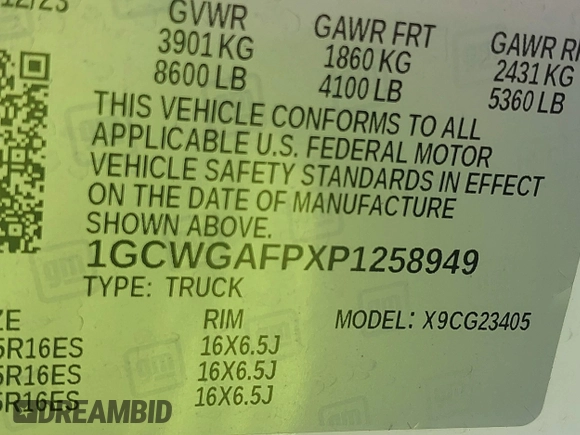 2023 Chevrolet Express Cargo with VIN 1GCWGAFPXP1258949, listed as a IAAI auction lot 41790627 with 23,518 mi miles and . Bid and sale history available at DreamBid. Image 9.