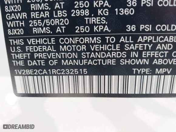 2024 Volkswagen Atlas Cross Sport 3.6L V6 SEL with VIN 1V2BE2CA1RC232515, listed as a IAAI auction lot 40441892 with 3,641 mi miles. Bid and sale history available at carsss.com. Image 9.