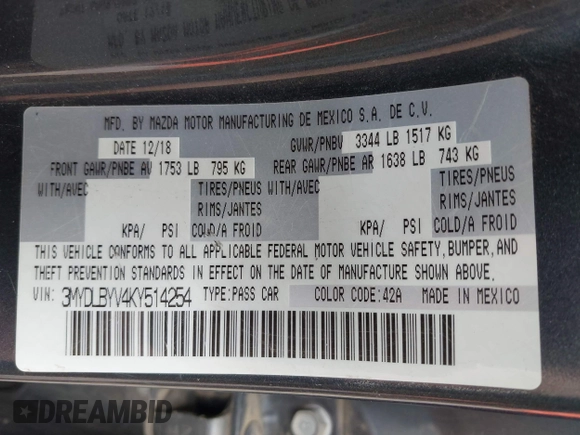 2019 Toyota Yaris L с VIN 3MYDLBYV4KY514254, выставлен на аукционе IAAI как лот 41347544 с пробегом 94 667 миль миль и . История ставок и продаж доступна на DreamBid. Изображение 9.
