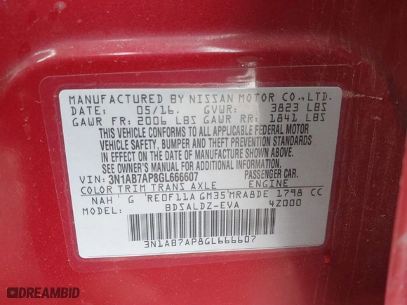 2016 Nissan Sentra SR with VIN 3N1AB7AP8GL666607, listed as a IAAI auction lot 41703250 with 101,876 mi miles. Bid and sale history available at carsss.com. Image 9.