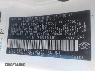 2017 Toyota Camry XLE z VIN 4T1BF1FK5HU814926, wystawiony jako IAAI lot #41917832 z przebiegiem 69 702 mil mil oraz . Historia ofert i sprzedaży dostępna na DreamBid. Obrazek 9.