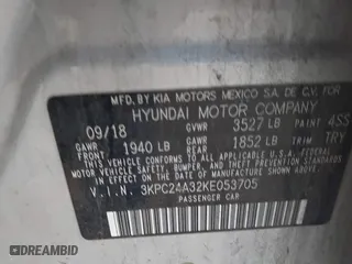 2019 Hyundai Accent SE with VIN 3KPC24A32KE053705, listed as a IAAI auction lot 41772975 with 90,854 mi miles. Bid and sale history available at carsss.com. Image 9.