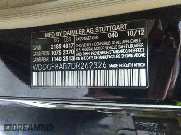 2013 Mercedes-Benz C-Class C 300 Sport with VIN WDDGF8AB7DR262326, listed as a IAAI auction lot 42139594 with 111,646 mi miles. Bid and sale history available at carsss.com. Image 9.