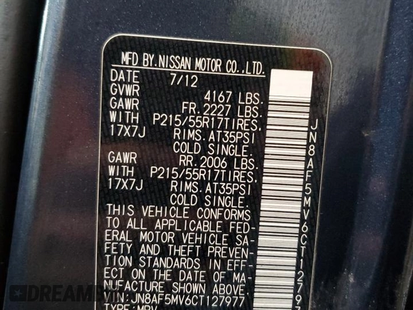 2012 Nissan Juke SL with VIN JN8AF5MV6CT127977, listed as a Copart auction lot 45726105 with 86,437 mi miles and Salvage Title. Bid and sale history available at carsss.com. Image 13.