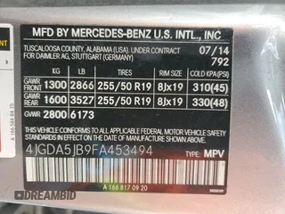 2015 Mercedes-Benz M ML 350 with VIN 4JGDA5JB9FA453494, listed as a Copart auction lot 51748755 with 120,682 mi miles and Clean Title. Bid and sale history available at carsss.com. Image 13.