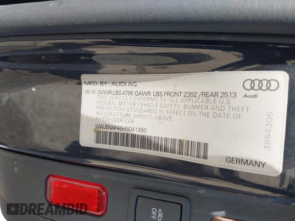 2017 Audi A4 Premium Plus с VIN WAUENAF46HN041350, выставлен на аукционе IAAI как лот 41781789 с пробегом 131 699 миль миль и . История ставок и продаж доступна на DreamBid. Изображение 9.
