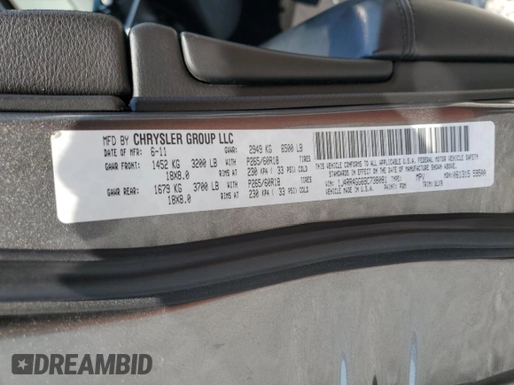 2011 Jeep Grand Cherokee Laredo с VIN 1J4RR4GG6BC738081, выставлен на аукционе Copart как лот 58740345 с пробегом 150 374 миль миль и Списание • Salvage title. История ставок и продаж доступна на DreamBid. Изображение 13.