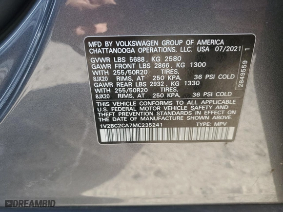 2021 Volkswagen Atlas Cross Sport 2.0T SEL with VIN 1V2BC2CA7MC235241, listed as a Copart auction lot 42256385 with 30,469 mi miles and Salvage Title. Bid and sale history available at carsss.com. Image 15.