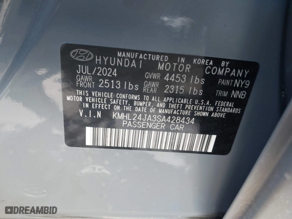 2025 Hyundai Sonata SE with VIN KMHL24JA3SA428434, listed as a IAAI auction lot 41747553 with 8,627 mi miles. Bid and sale history available at carsss.com. Image 9.