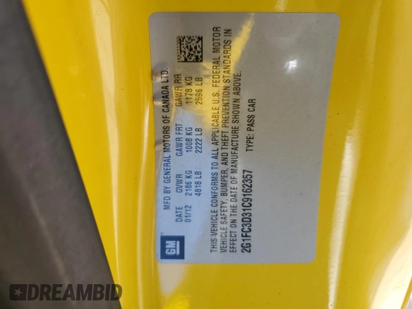 2012 Chevrolet Camaro 2LT with VIN 2G1FC3D31C9162357, listed as a Copart auction lot 82240844 with 103,119 mi miles and Salvage title. Bid and sale history available at DreamBid. Image 15.